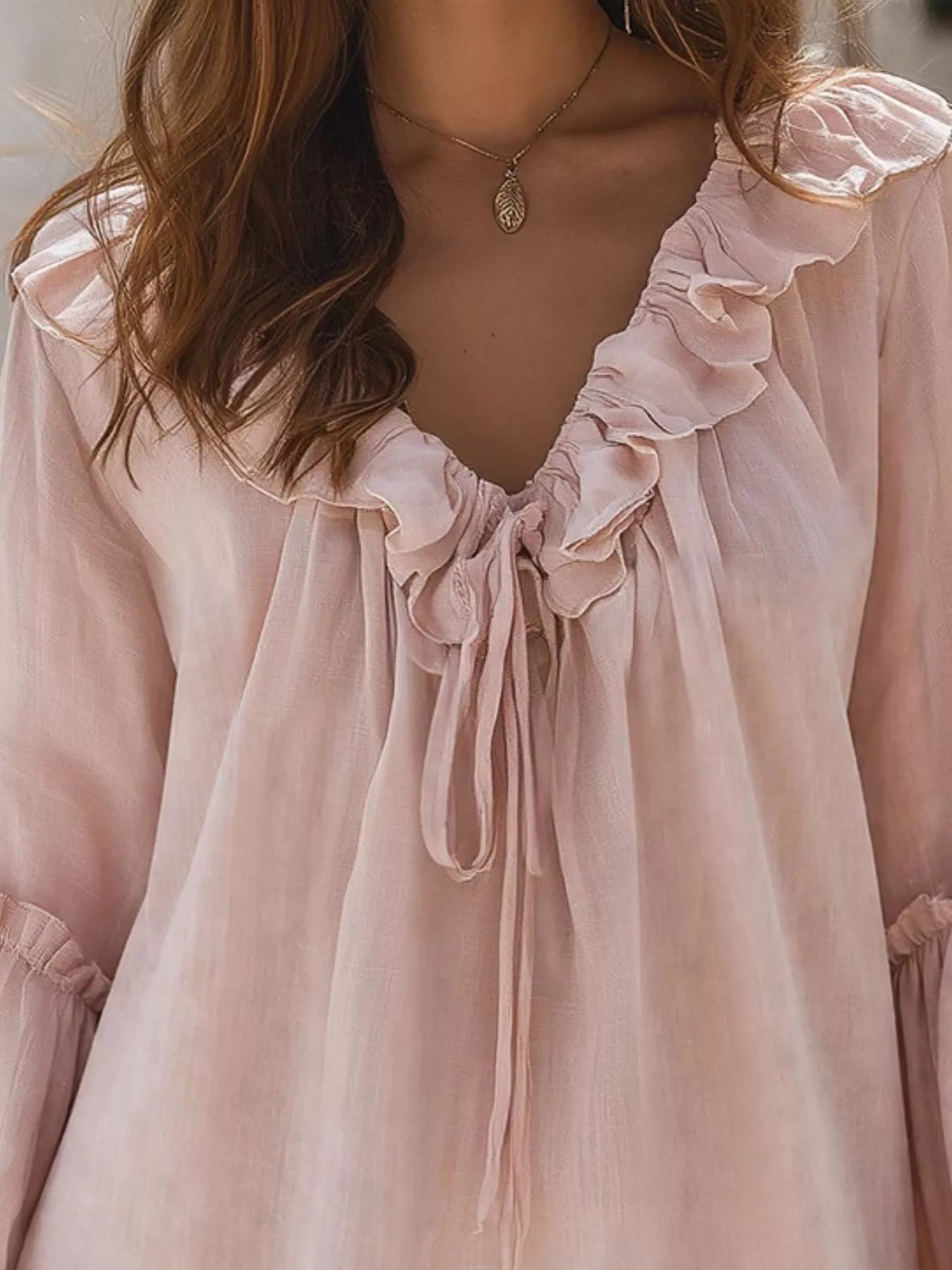 Ruffled Tie Front Flounce Sleeve Blouse