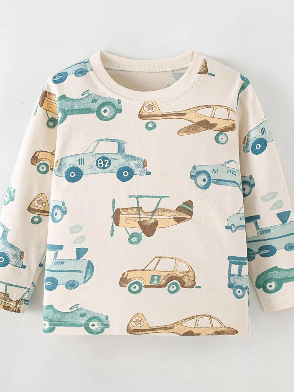 Children's Transportation Print Long Sleeve Crew Neck T-Shirt