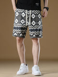 Men's Plus Size Geometric Pattern Drawstring Casual Shorts