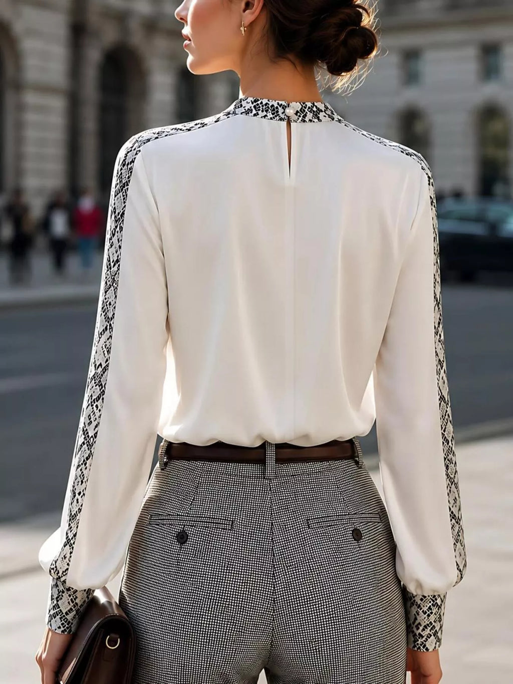Snake Print Contrast Trim Satin Blouse
