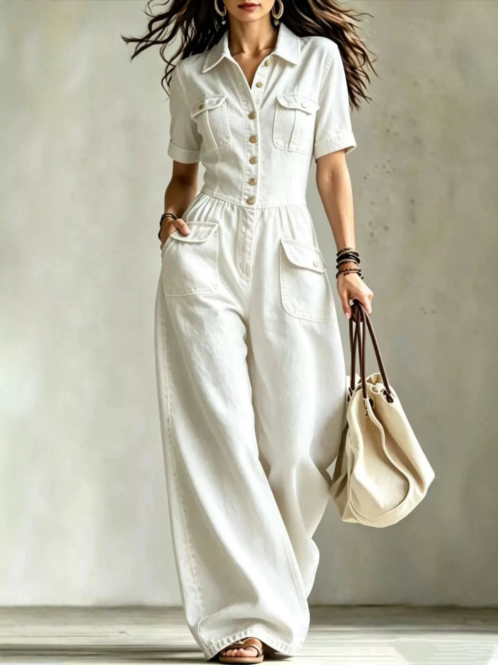 Full Size Denim Wide-Leg Jumpsuit with Chest Pockets Plus Size