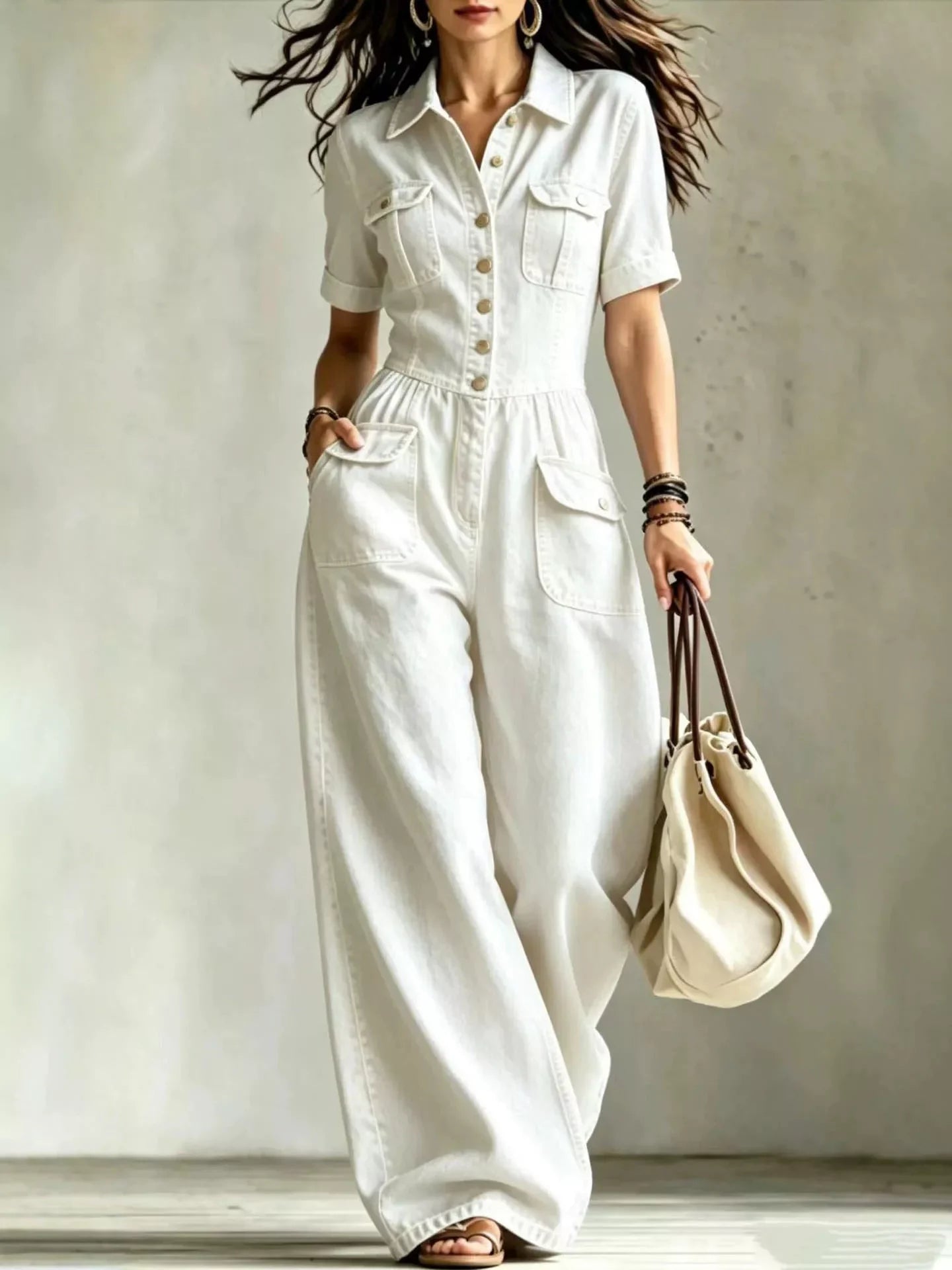 Full Size Denim Wide-Leg Jumpsuit with Chest Pockets Plus Size