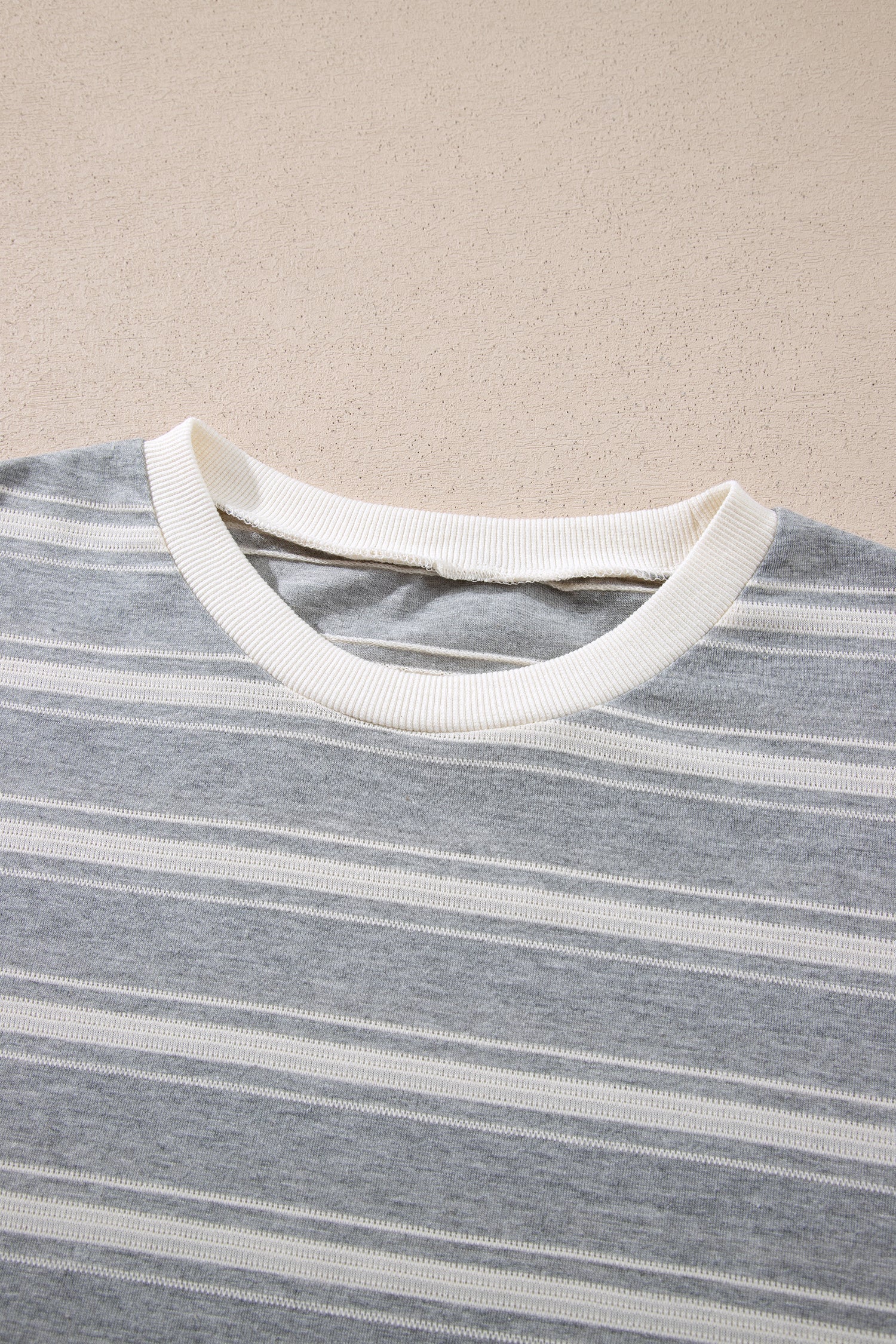 Gray Stripe Long Sleeve Round Neck Tunic Top