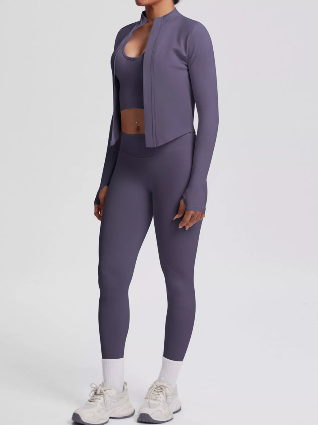 Tank & Zip-Up Jacket and Leggings Three-Piece Active Set
