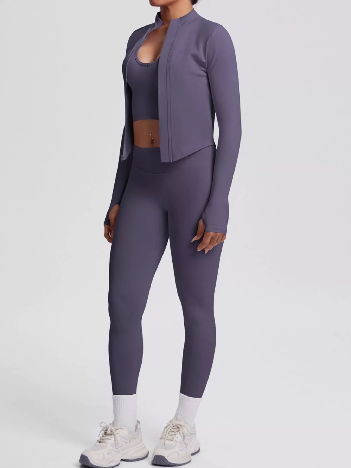 Tank & Zip-Up Jacket and Leggings Three-Piece Active Set