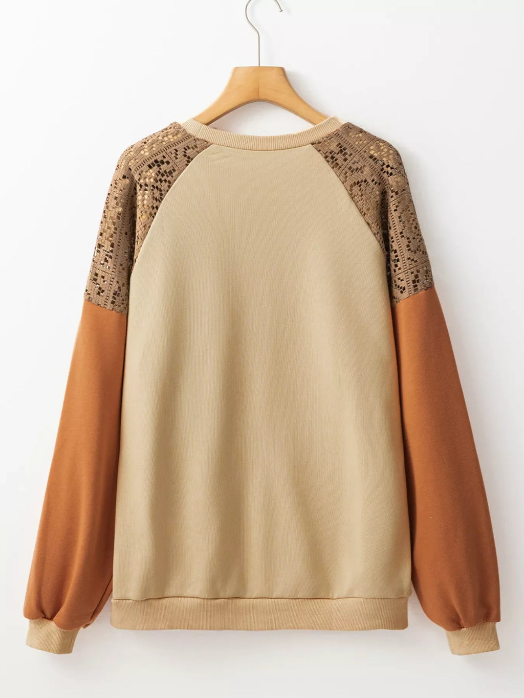 Lace Patchwork Colorblock Drop Shoulder Sweatshirt