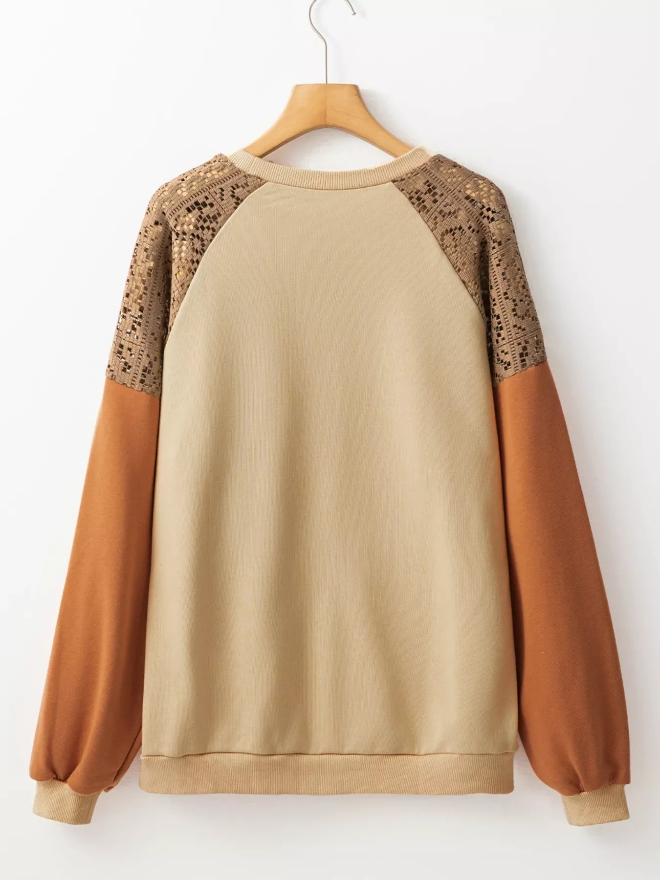 Lace Patchwork Colorblock Drop Shoulder Sweatshirt