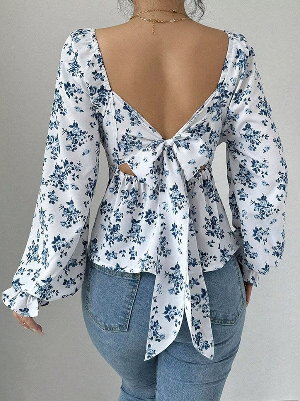 Floral Print Square Neck Peplum Blouse