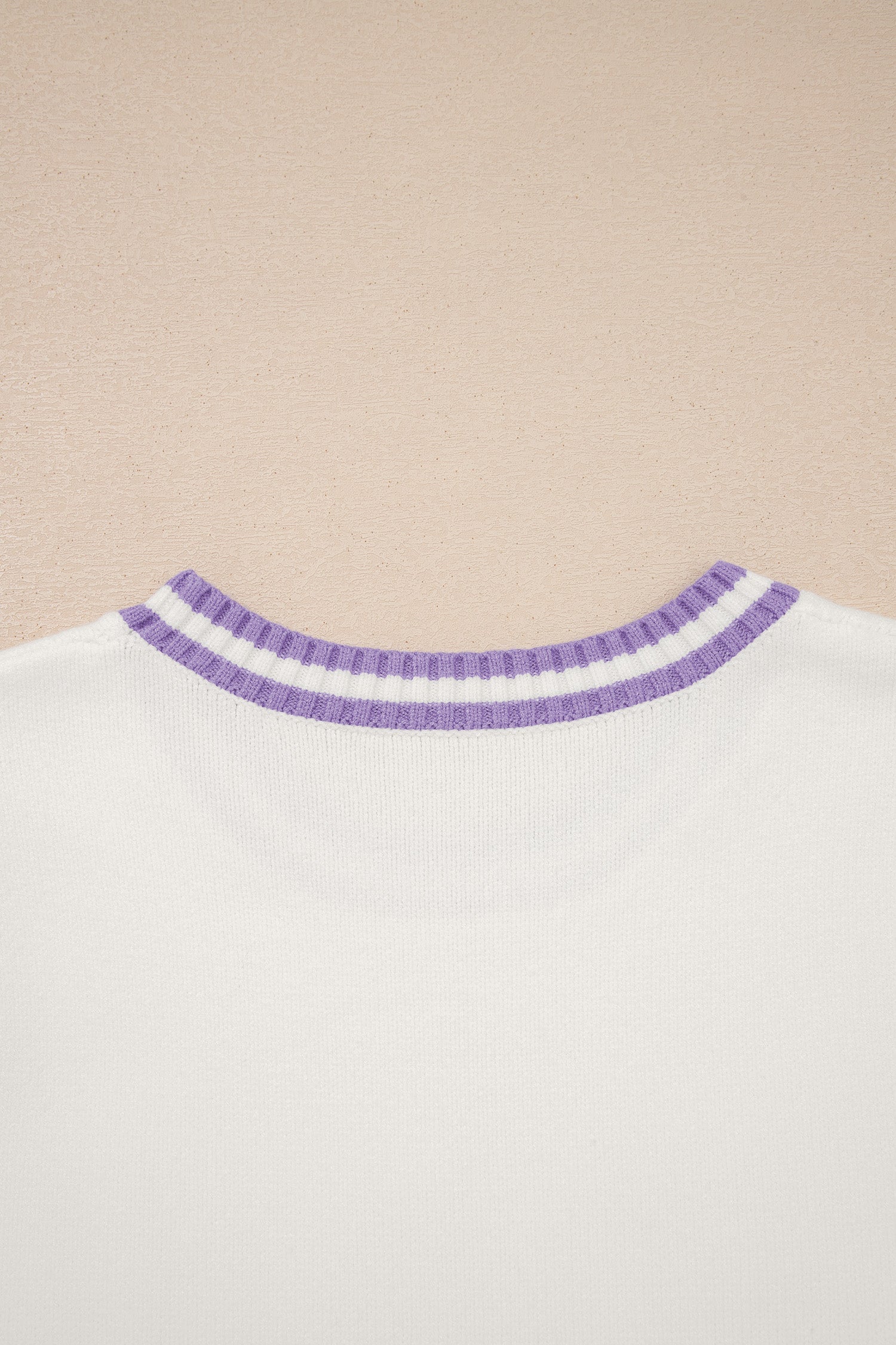 White Mardi Gras Tinsel Letter Graphic Short Sleeve Sweater