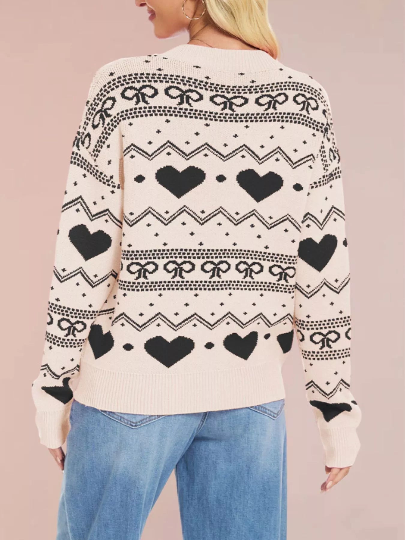 Heart Pattern Dropped Shoulder Sweater
