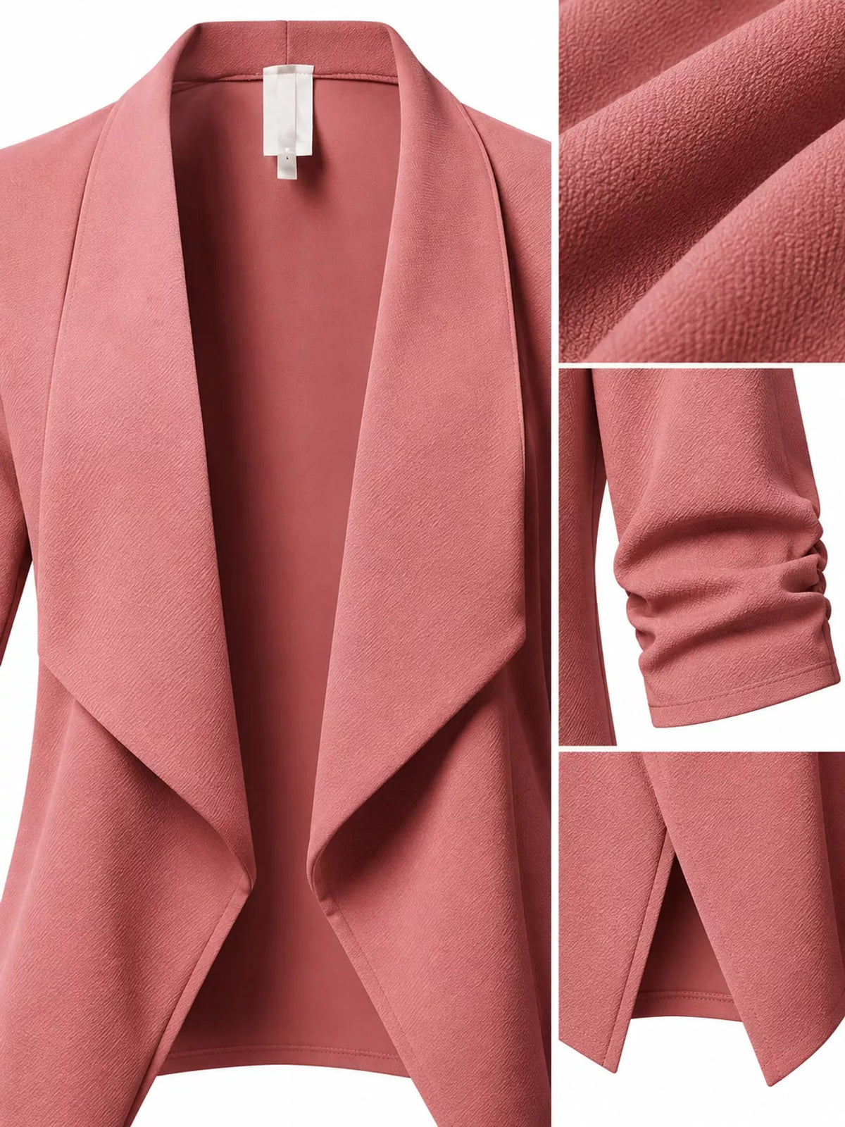 Full Size Open Front Drape Blazer with 3/4 Ruched Sleeves Plus Size