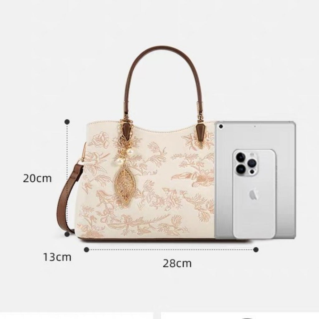 Embroidered Floral Leather Handbag