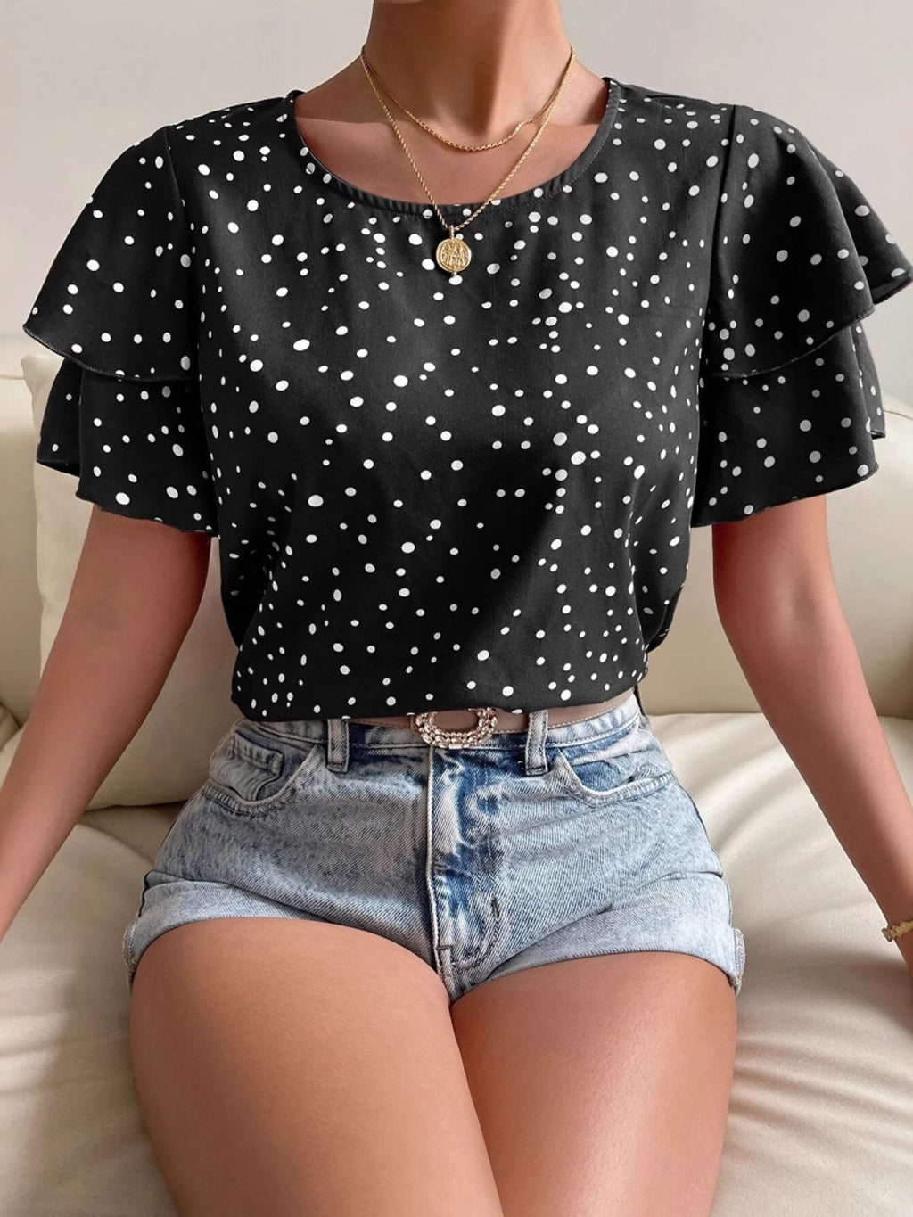 Animal Print Ruffle Sleeve Blouse