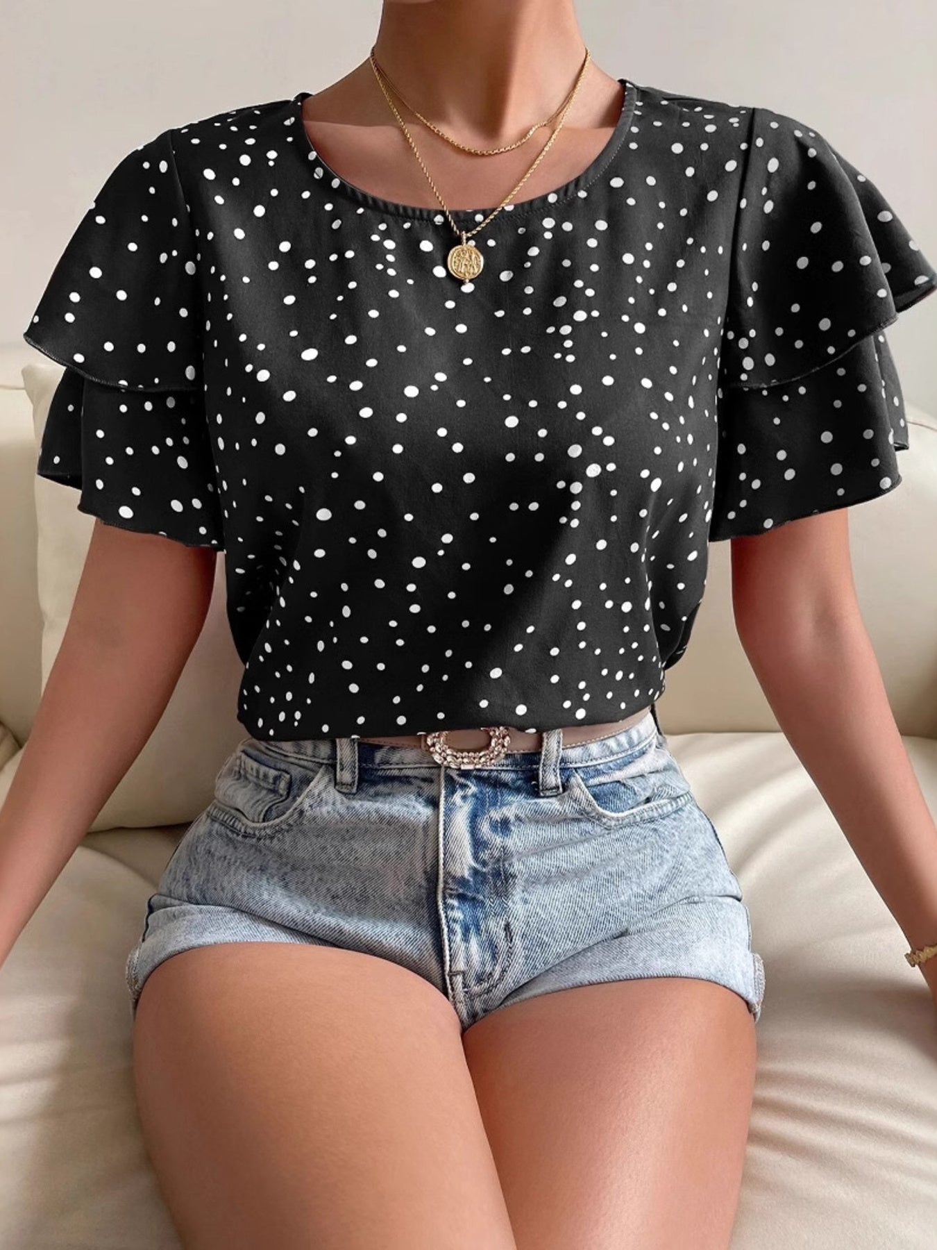 Animal Print Ruffle Sleeve Blouse