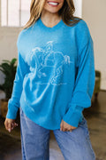 Western Embroidery Drop Shoulder Sweater
