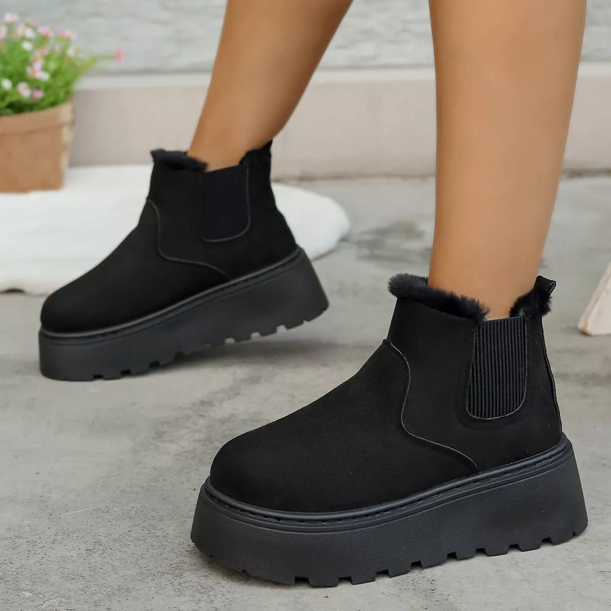 Fur Lining Platform Boots