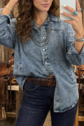 Western Long Sleeve Shirt Collar Tunic Denim Jacket