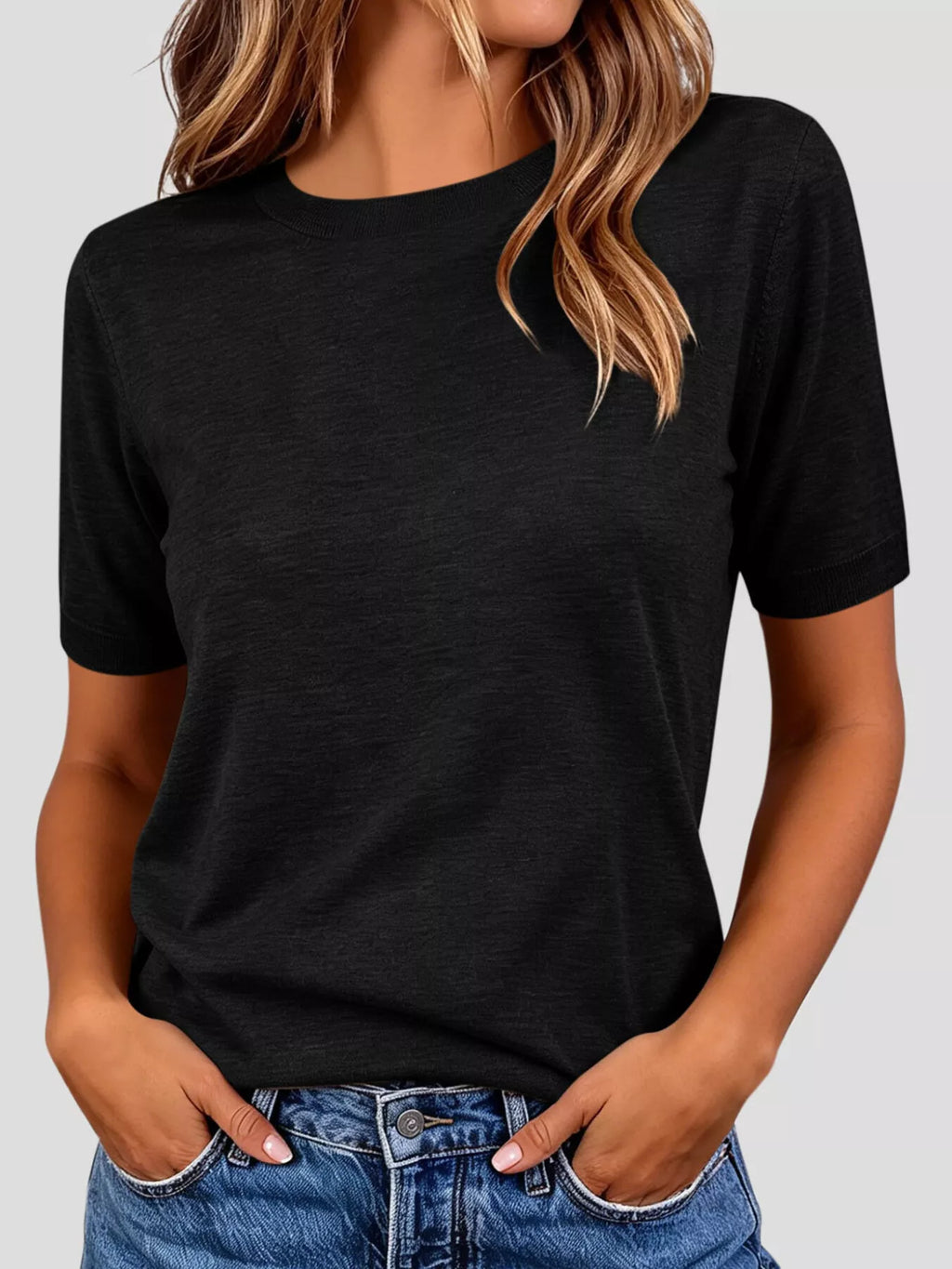 Classic Crew Neck Short Sleeve Knit Top