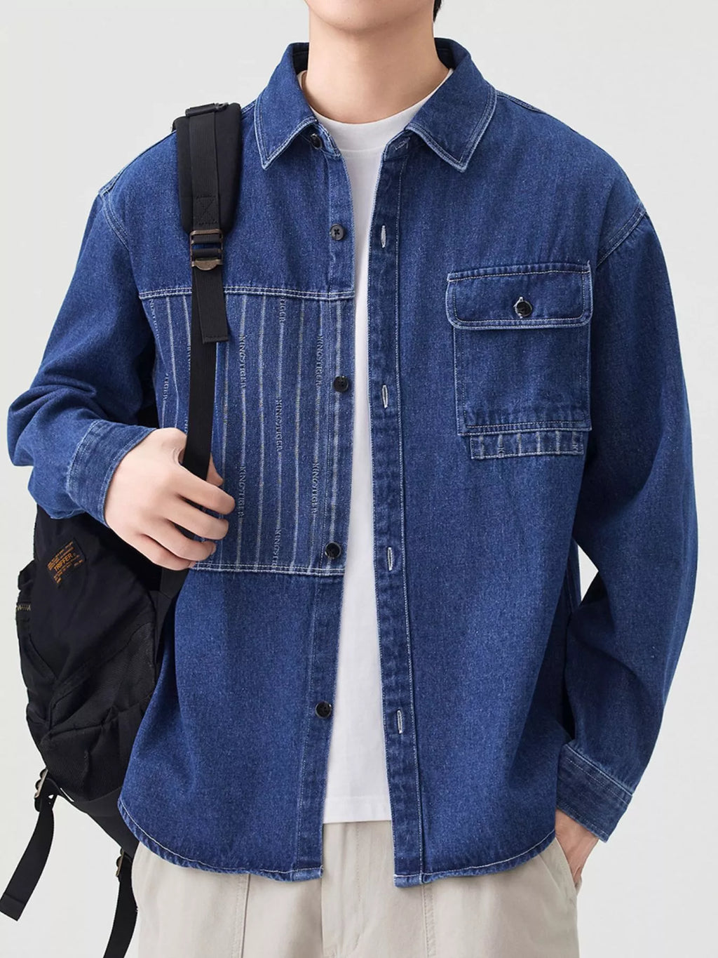 Men's Plus Size Button Up Casual Denim Shirt