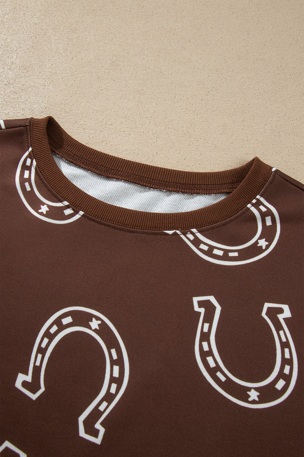 Brown Western Print Elastic Waist Pocket 2pcs Pant Set