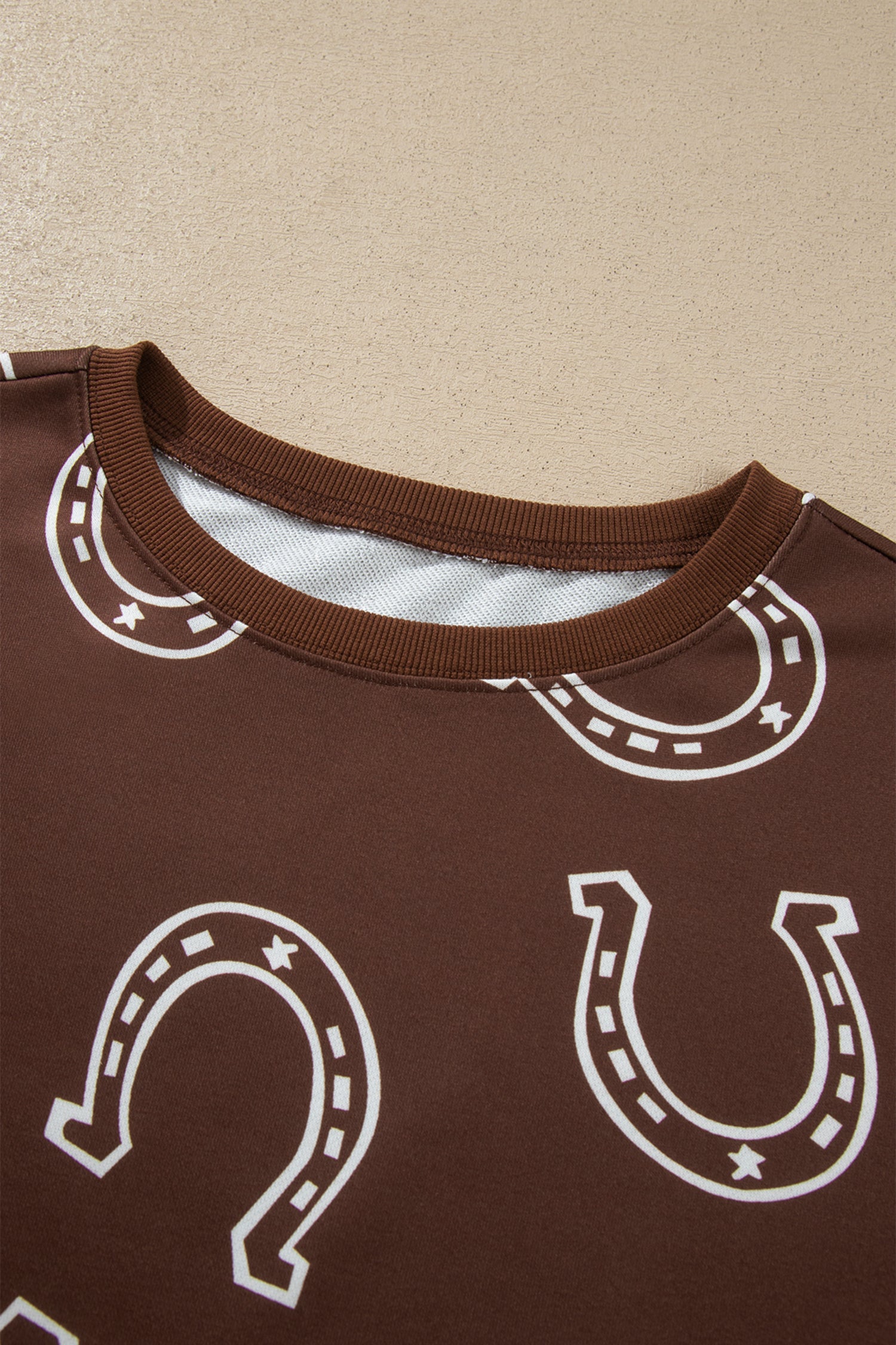 Brown Western Print Elastic Waist Pocket 2pcs Pant Set