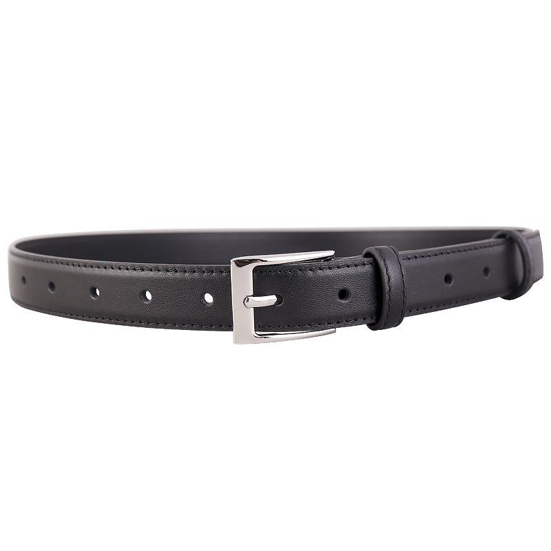 Classic Leather Skinny Belt with Silver Buckle