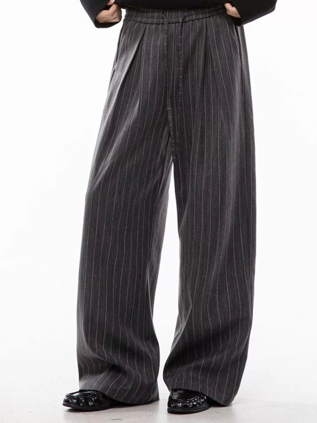 Men's Plus Size Wide Leg Striped Pleated Pants