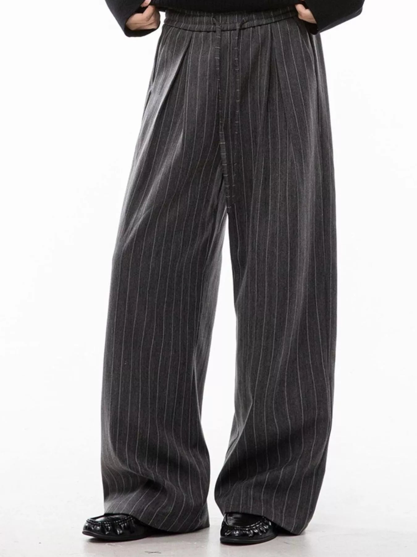 Men's Plus Size Wide Leg Striped Pleated Pants