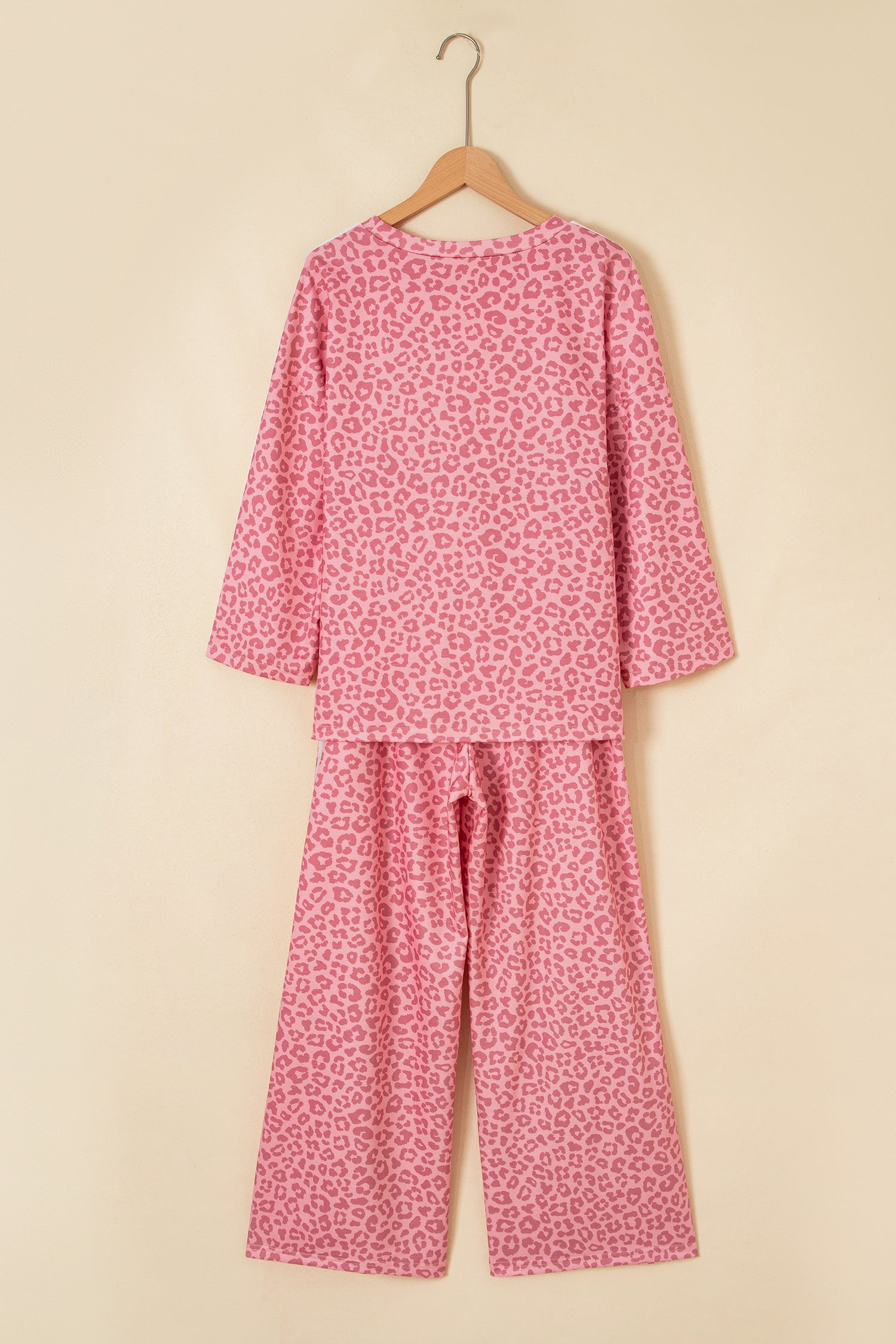 Pink Leopard Print Varsity Striped Detail 3/4 Sleeve Top Shift Pant Set