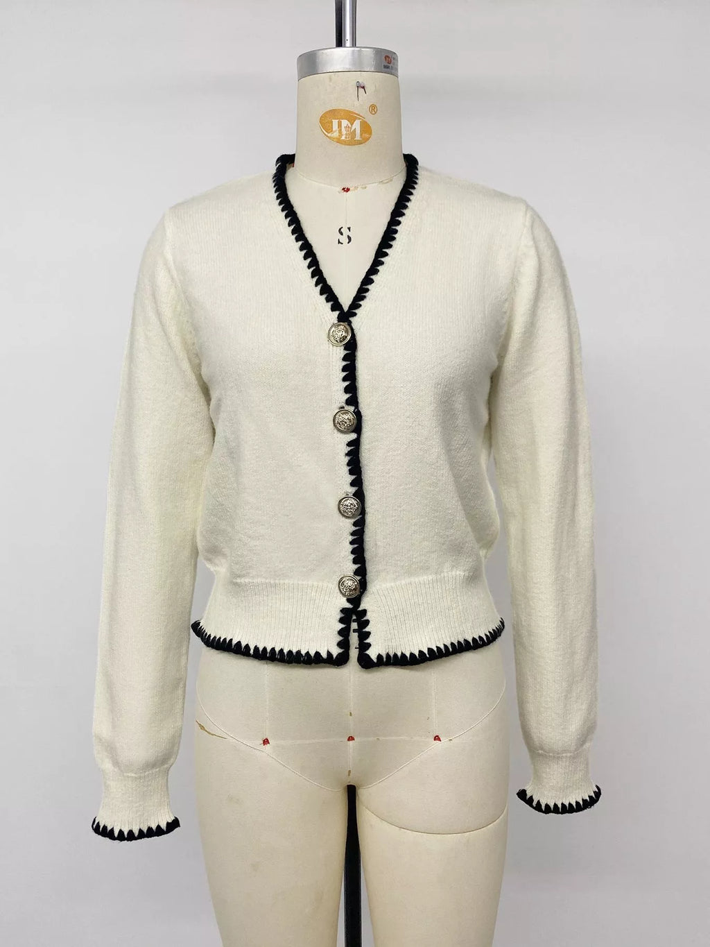 Contrast Trim V-Neck Button-Down Cardigan