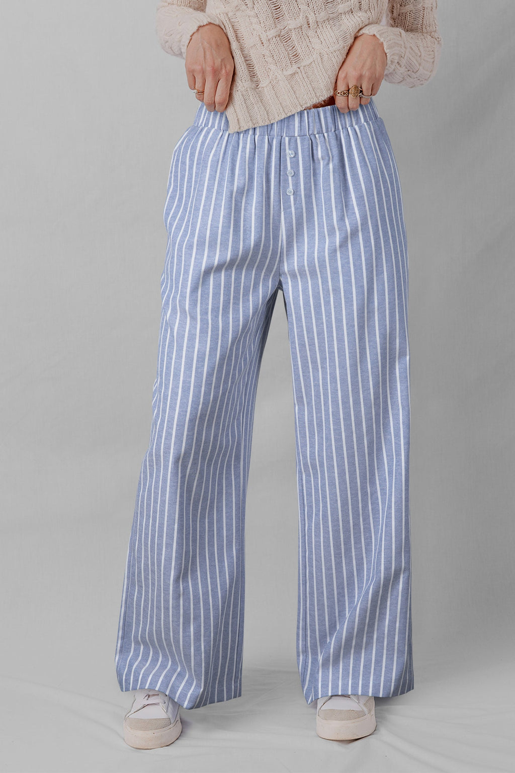 Stripe Buttoned Wide Leg Pants