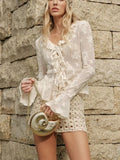 Ruffled Tie Front Flare Sleeve Blouse