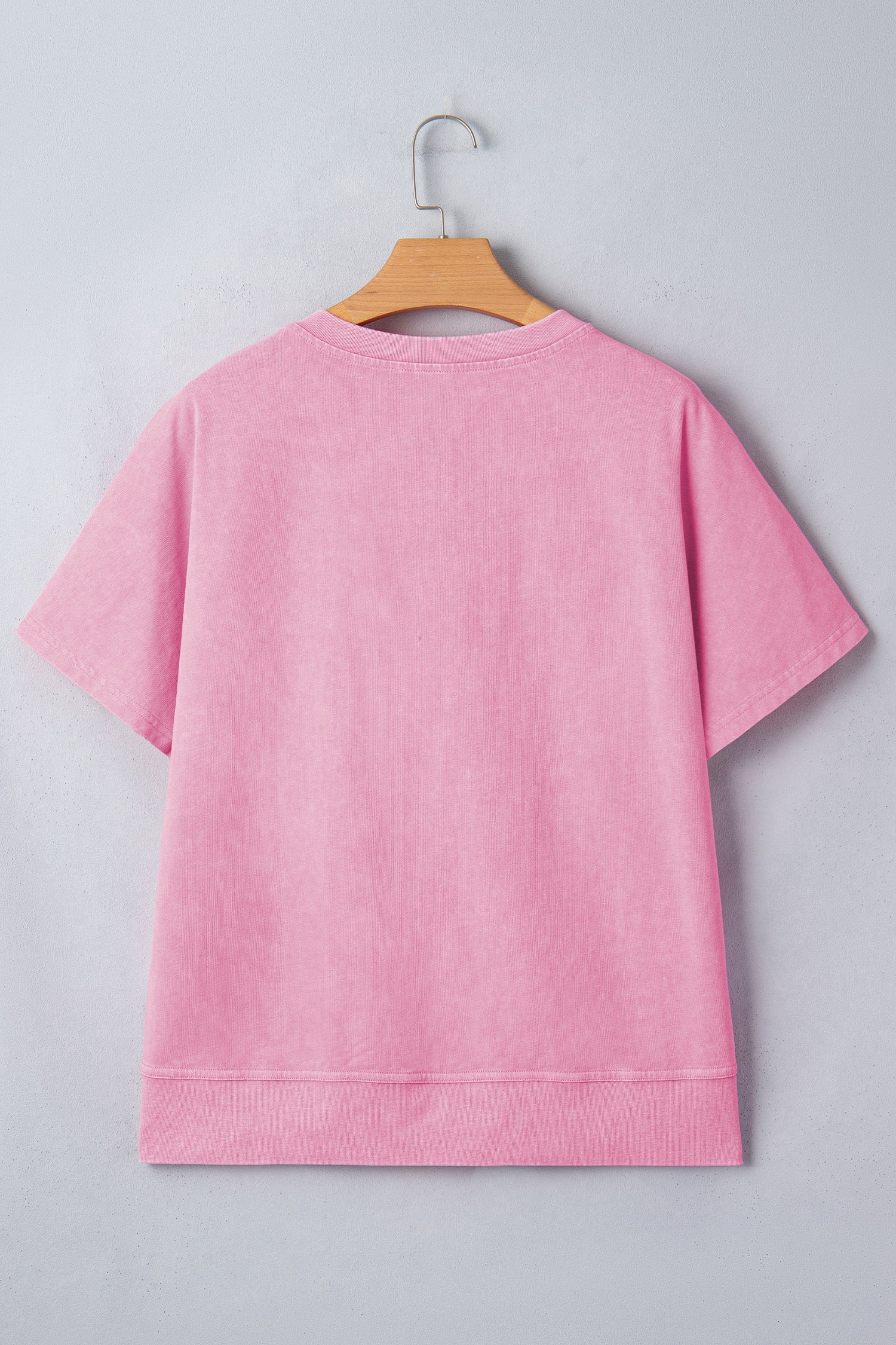 Pink Raw Cut Notched Neck Lace Patchwork Detail Mineral Wash Tee