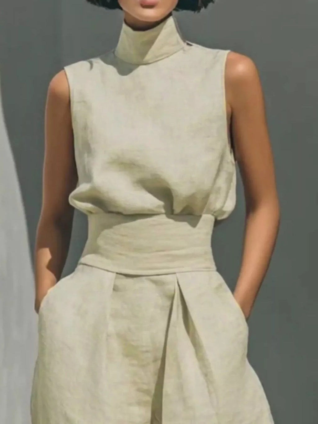 Full Size Turtleneck Sleeveless Top and Wide Leg Pants Set Plus Size