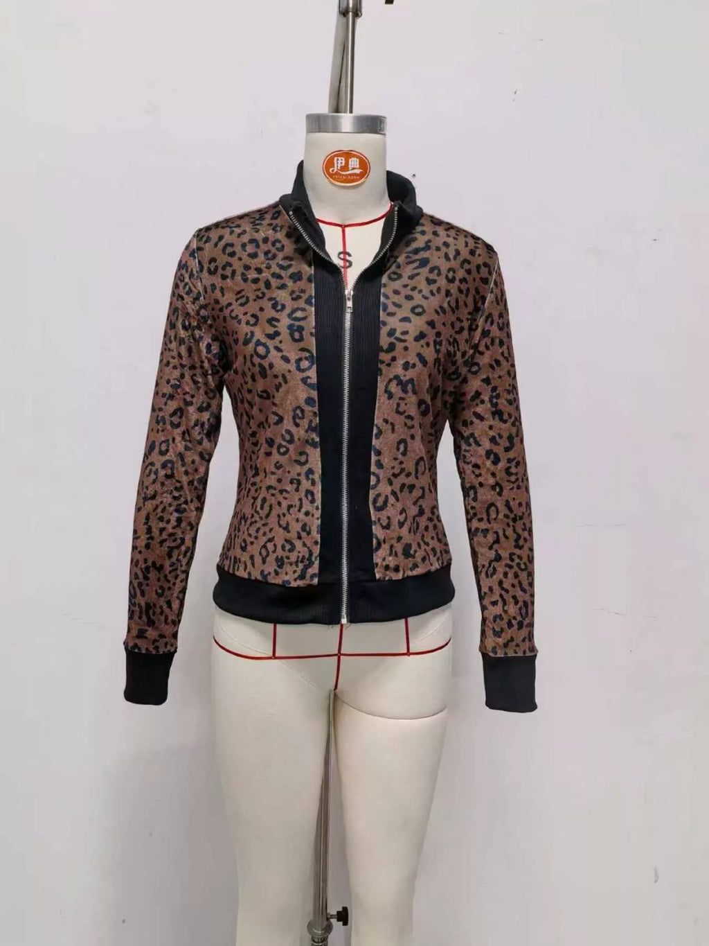 Leopard Print Knit Zip-Up Outerwear