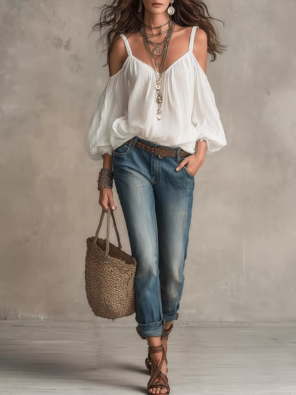 Cold Shoulder Balloon Sleeve Blouse