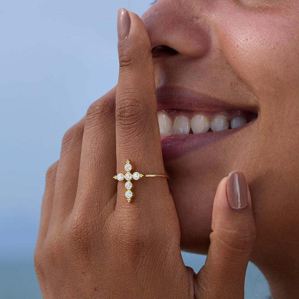 S925 Sterling Silver Zircon Cross Ring For Women