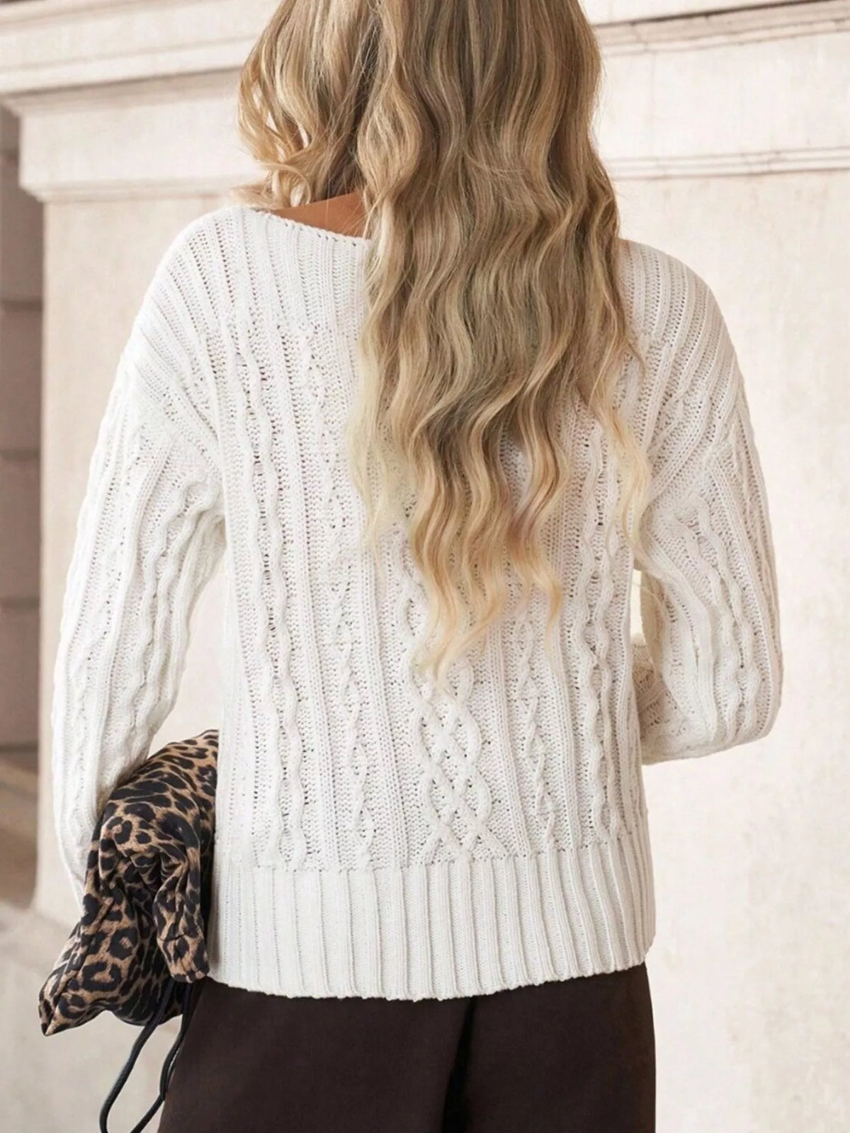 Cable-Knit Round Neck Sweater