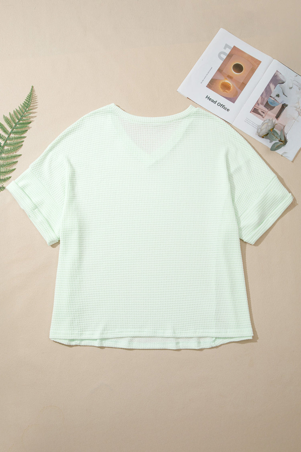 Clearly Aqua V Neck Short Sleeve Plus Size Waffle Knit Top