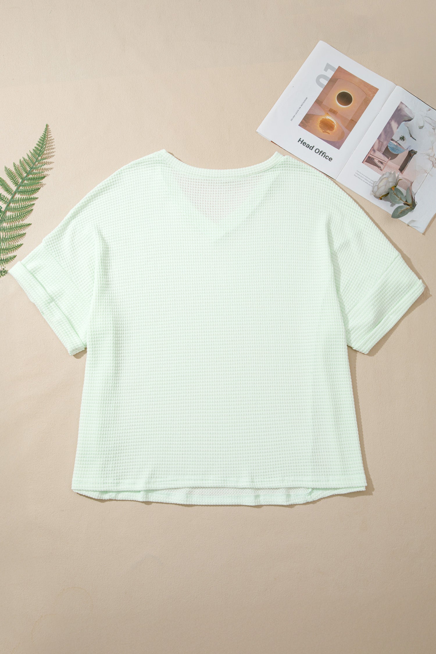 Clearly Aqua V Neck Short Sleeve Plus Size Waffle Knit Top