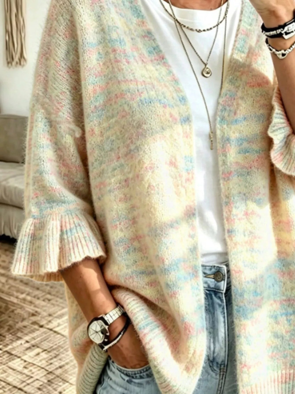 Full Size Ruffle Sleeve Open-Front Cardigan Plus Size