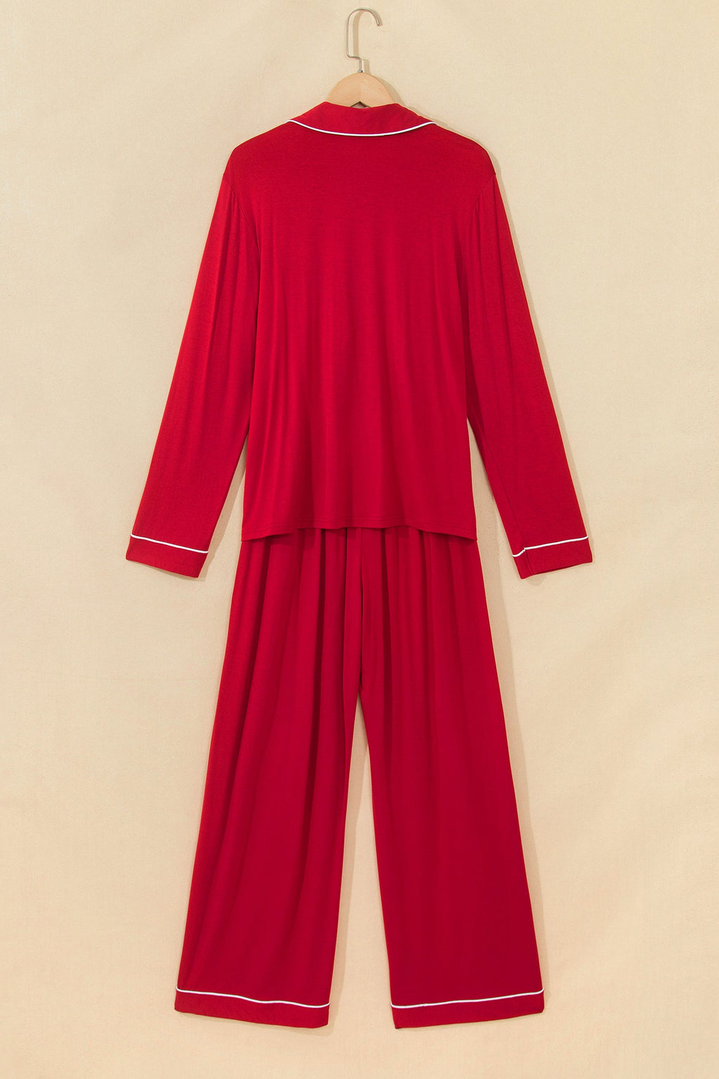 Bow Embroidered Buttoned Shirt & Pants Pajama Set