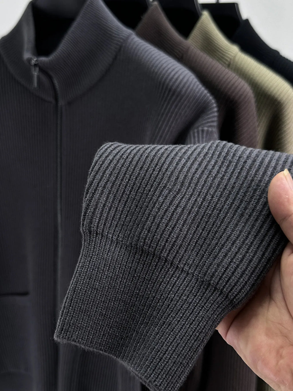 Men's Plus Size Zip-Up Ribbed Knit Cardigan