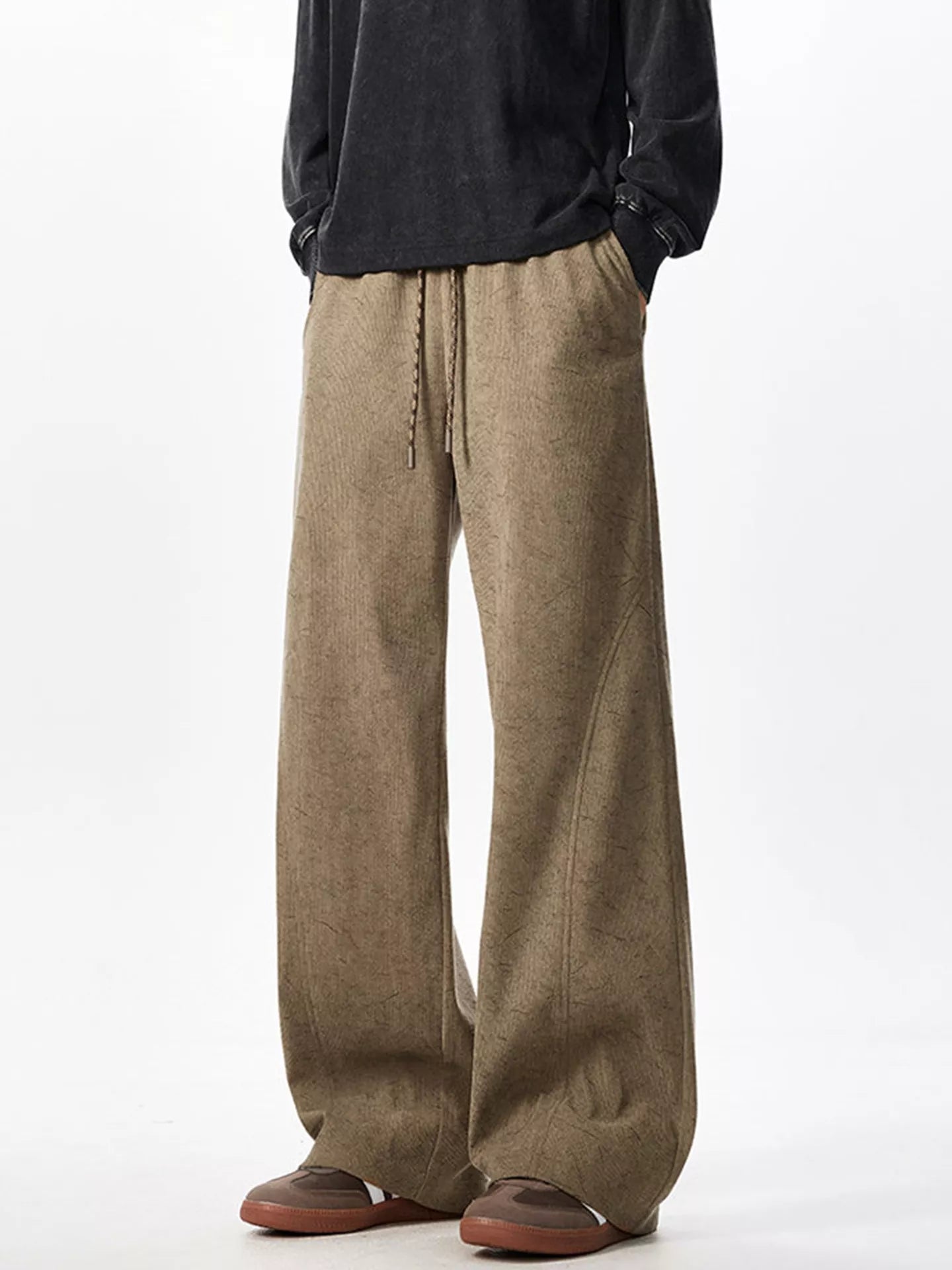 Men's Plus Size Wide Leg Textured Drawstring Pants