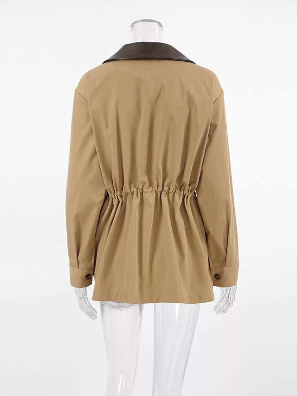 Oversized Contrast Collar Jacket with Drawstring Waist
