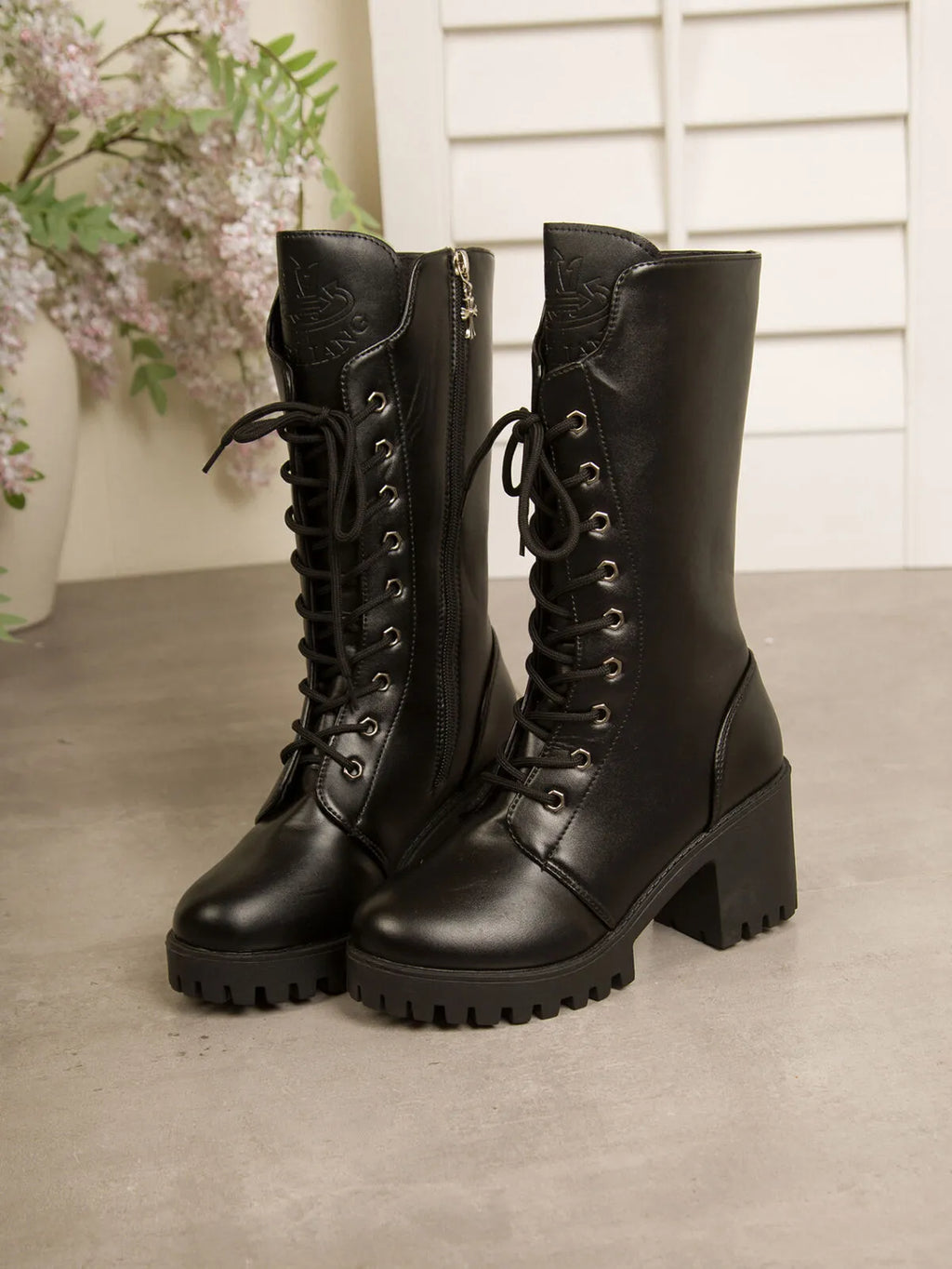 Lace Up Block Heels Boots