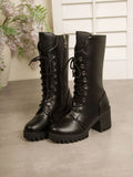Lace Up Block Heels Boots