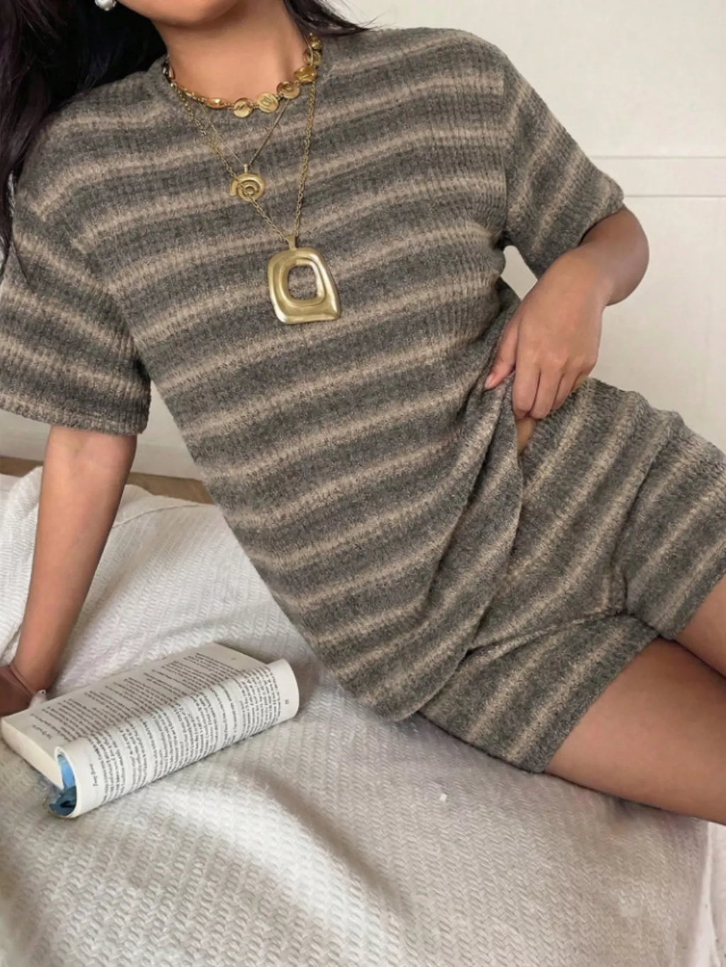 Striped Short Sleeve Top and Shorts Set