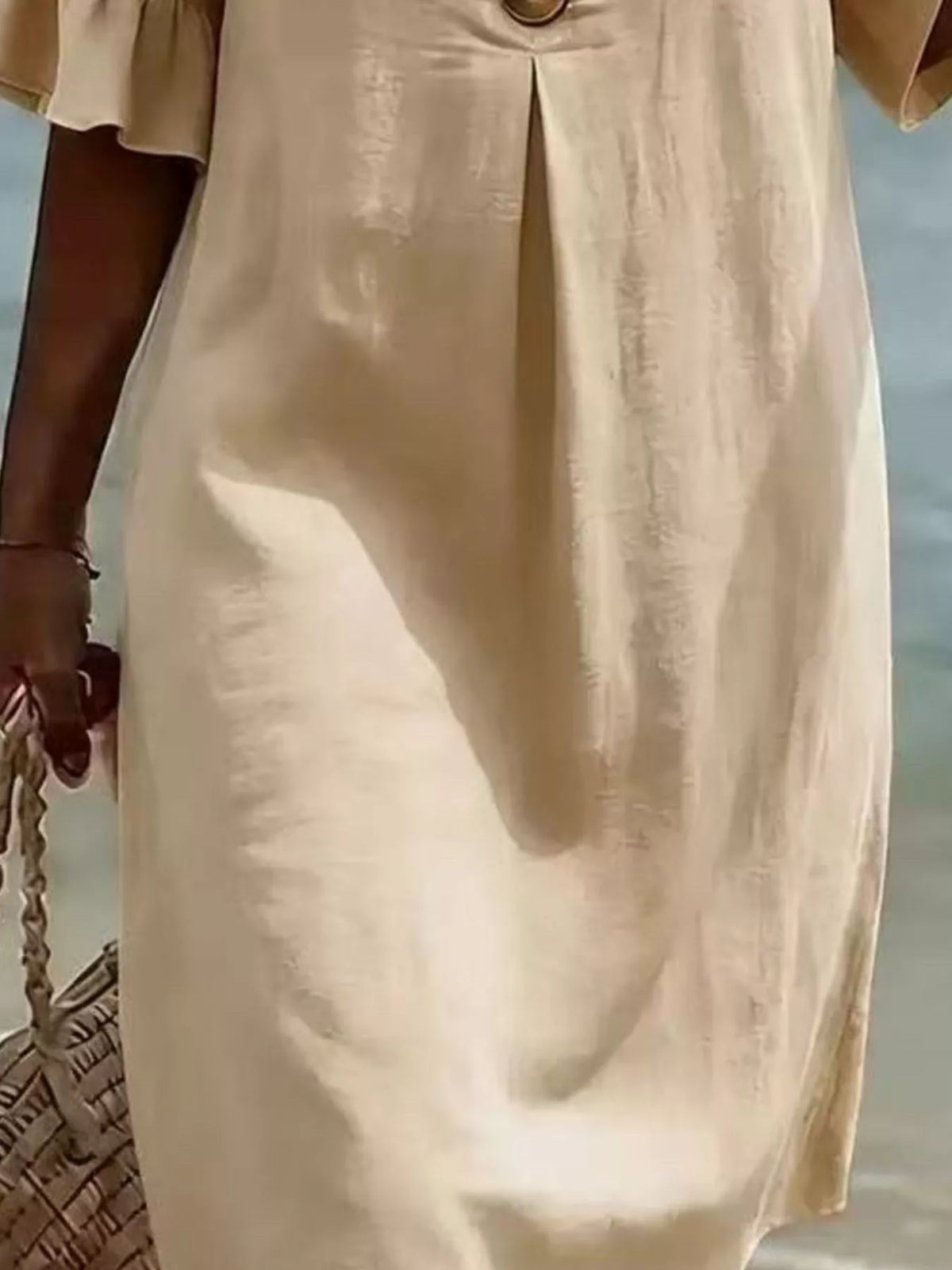 Full Size Decorative Button Ruffle Half Sleeve Dress Plus Size