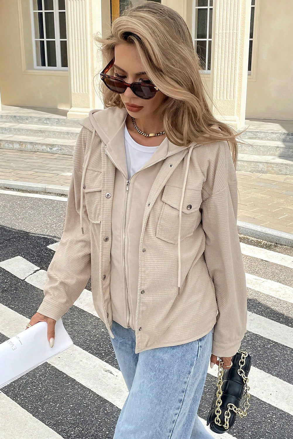 Beige 2 in 1 Thermal Knit Textured Hooded Jacket